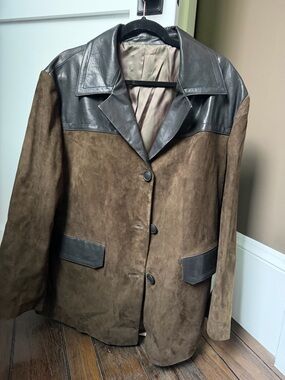 Brown Suede Jacket with Black Leather Trim